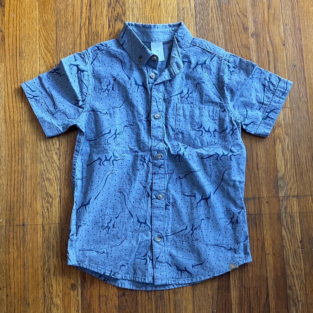 Boys Short-Sleeve Dinosaur Button-Up Shirt - Blue Target